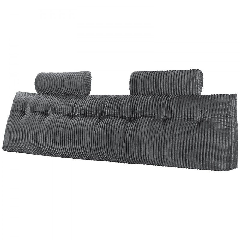 Coussin de tête de lit, coussin de tête de lit avec 2 poches latérales et 2 appuis-tête, coussin de lit en flanelle lavable, pour lire, jouer, se reposer, travailler au lit, gris