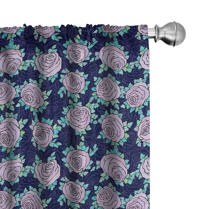 Rose Floral Semi-Sheer Rod Pocket Curtain Panels, 28" x 95"