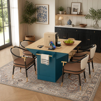 55.7'' Large Kitchen Island with 2 Drop Leaf,, Rolling Kitchen Cart on 5 Wheels with Power Outlet, Folding Storage Dining Table with Spice & Towel Rack , 3 Drawers, for Kitchen, Dining Room,Green
