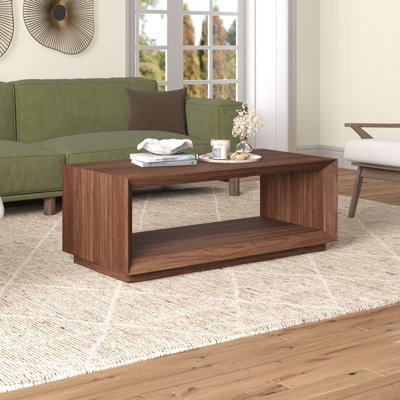 47.5" Wide Coffee Table with Open Lower Shelf — Satin Walnut Scandinavian MDF Center Table for Living Room | Evie