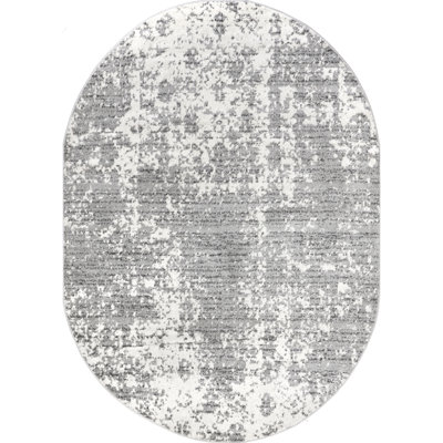 Deedra Modern Abstract Power Loom Performance Gray/White Rug