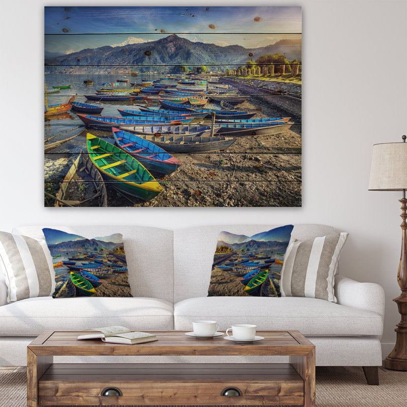 « Colorful boats »-impression, Bois naturel, H 30 po x l 40 po x 1,5 po