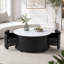 Table basse ronde moderne sur roulettes avec plateau imitation marbre-743704865