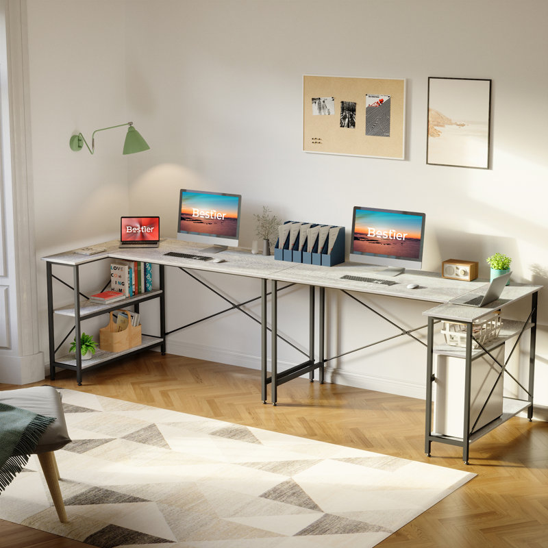 Bureau réversible en L Atia, H 29,13 po x l 55,12 po x P 35,43 po, Chêne blanc rétro / noir