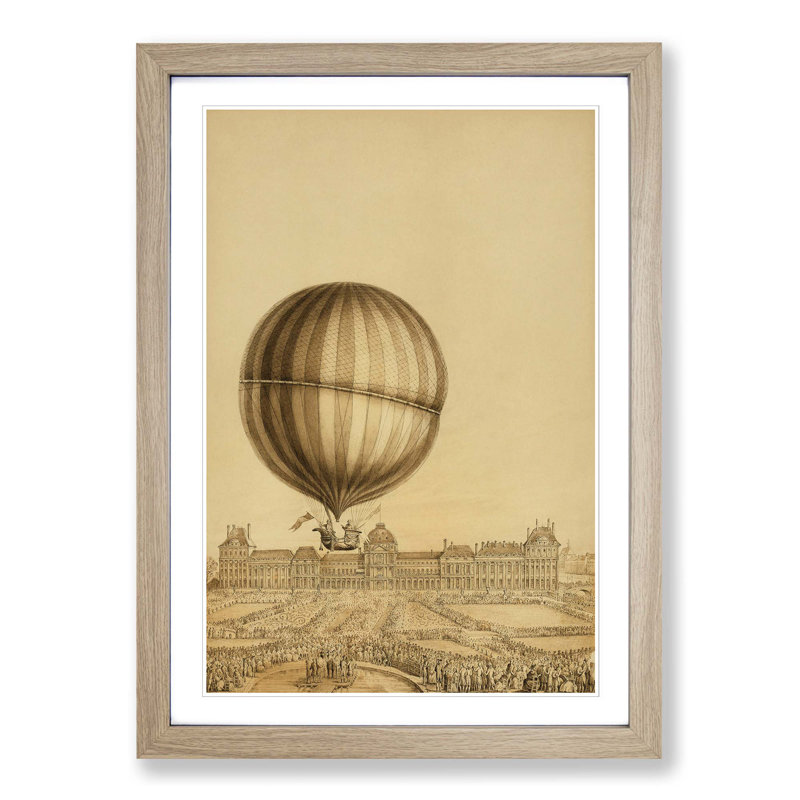 Hot Air Balloon Above Versailles Palace - Picture Frame Painting Print on MDF, Oak Framed, 65cm H x 48cm W x 2cm D