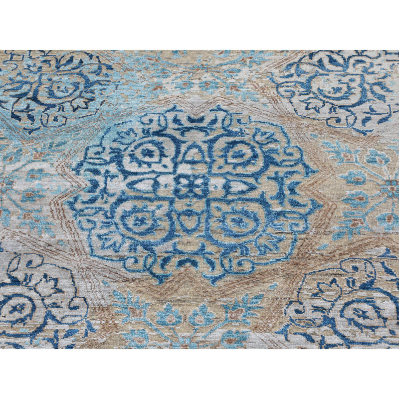 Tapis décoratif en forme de noué à la main gris de conception unique 8 pi 10 po x 12 pi Abdul-Lateef