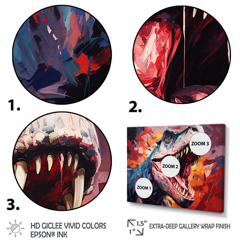 Popart TRex dinosaur II - dinosaure, art mural, L 12 po x H 20 po x P 1 po, Cadre flottant doré
