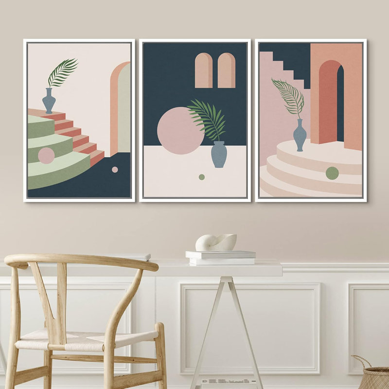 Mid Century Shape 3 - Pieces, 24" H x 48" W, White