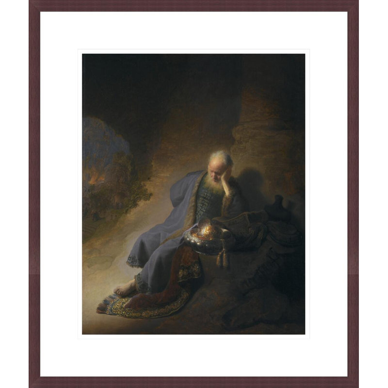 «Jeremiah lamenting the Destruction of Jérusalem» par Rembrandt van Rijn - Reproduction giclée encadrée