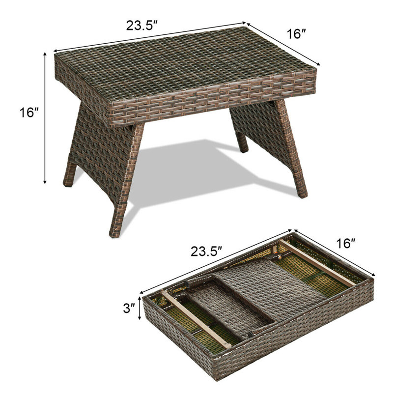 Aviraj Rectangular Wicker/Rattan Outdoor Folding Side Table, Brown