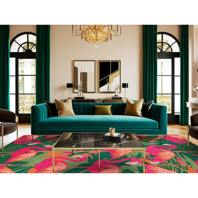  Tapis hawaïen lavable de flamants roses