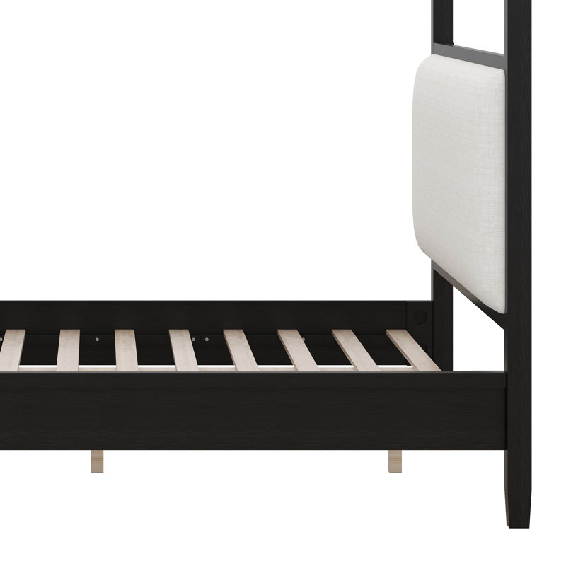 Lit à baldaquin en bois avec tête de lit tapissier, lit plateforme en bois avec 4 affiches, Queen, Black