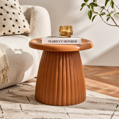 Light Coffee Magnesium Oxide Fluted Base Side Table  19.69" Diameter Round Accent Table