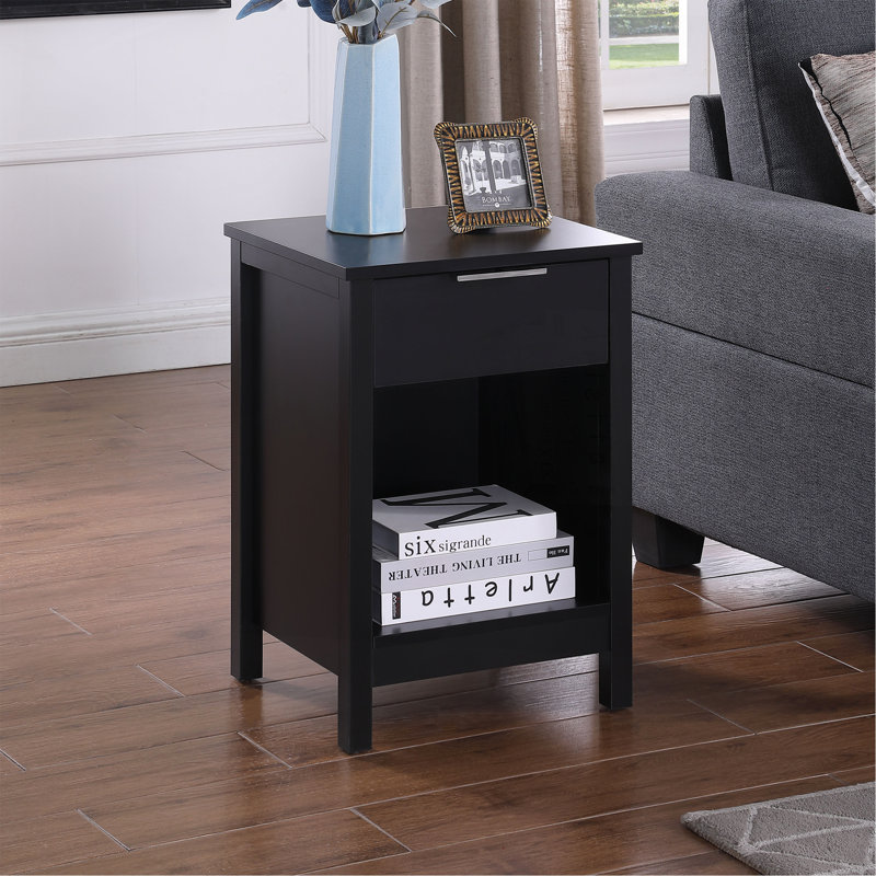 Table de chevet avec tiroir, table de bout à 3 niveaux avec tiroir de rangement et tablette, table de chevet moderne pour chambre à coucher, salon - noir rétro