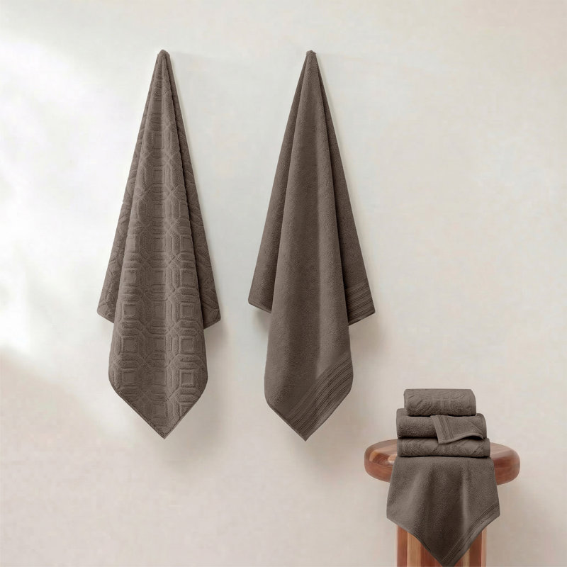 Ensemble 6 pièces de fils Modern, 2 serviettes de bain, 2 serviettes à main, 2 débarbouillettes, ensemble de serviettes en jacquard Diamond Gate