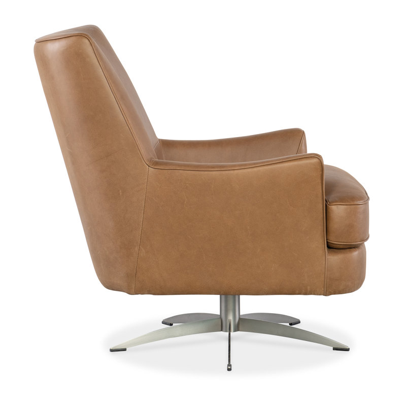Denver Coffee Brown Leather Swivel Armchair with Metal Base