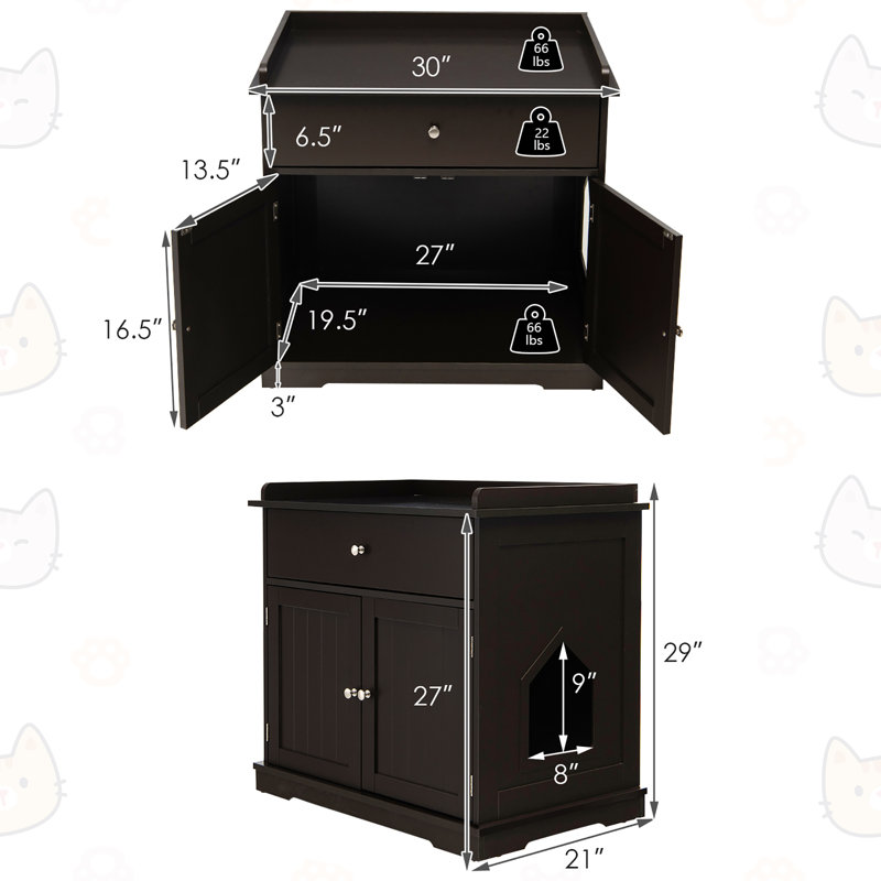 Minehead Cat Litter Box Enclosure Cabinet, Coffee