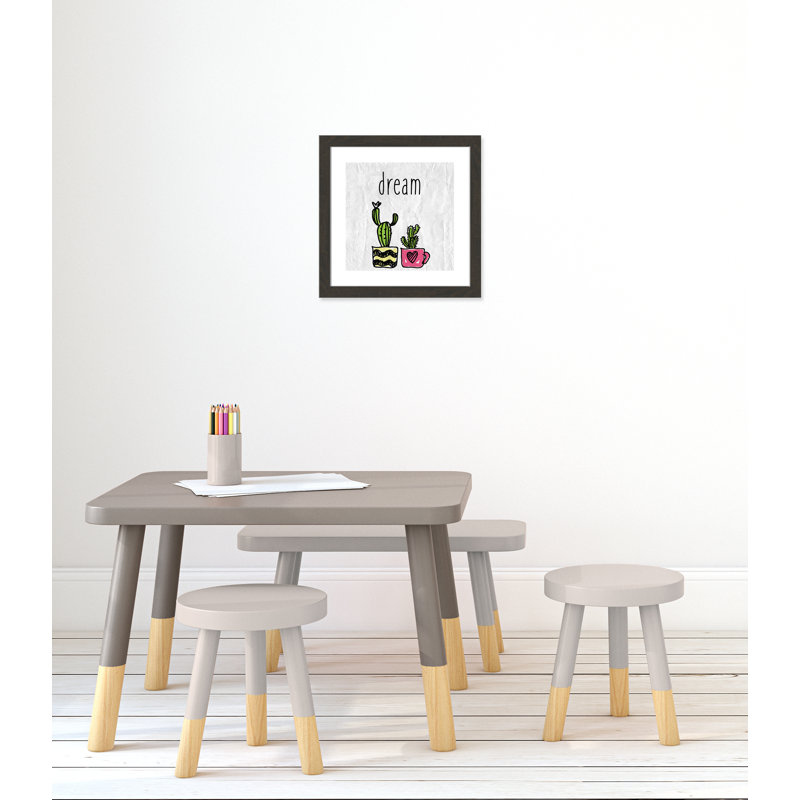 «Cacti A», art encadré, H 16 po x l 16 po x P 0,6 po, Cadre plat à grain de bois noir