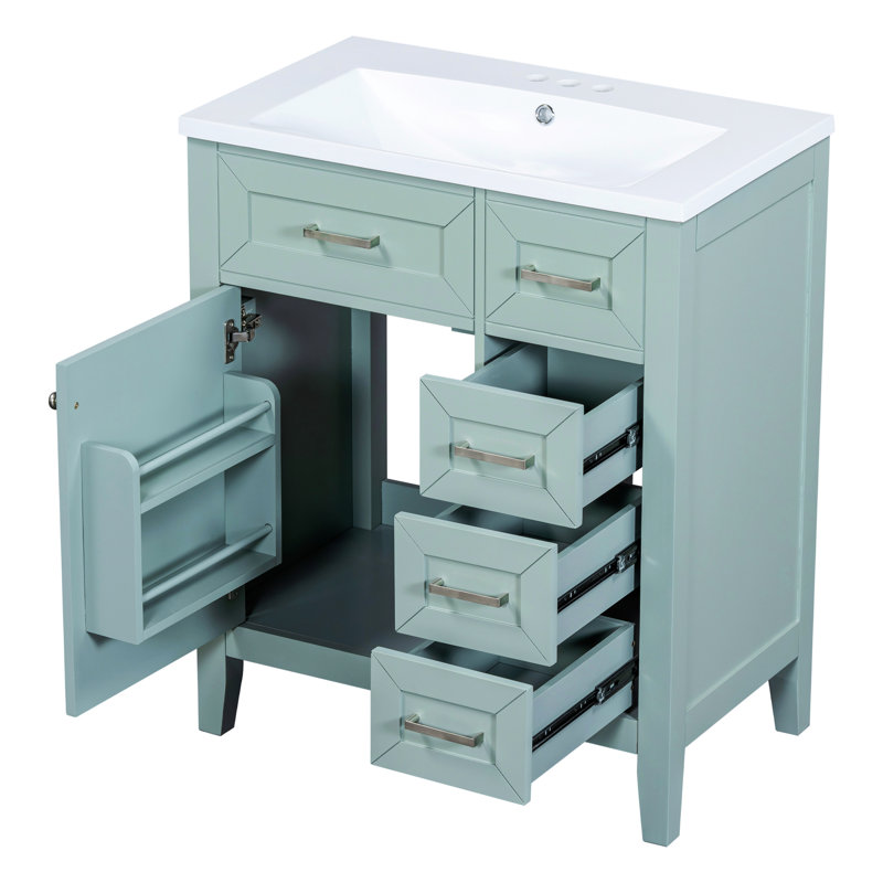 Meuble-lavabo 30 po avec lavabo - Armoire moderne et tiroir avec poignées argentées élégantes, Vert