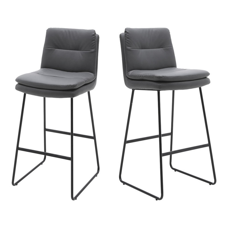 Aidie Upholstered Counter Stool with Metal Frame, Grey