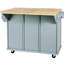 Îlot de cuisine rabattable avec porte d'armoire, 5 roulettes, 3 tiroirs gris-bleu, pour une utilisation pratique dans la salle à manger-1582788969