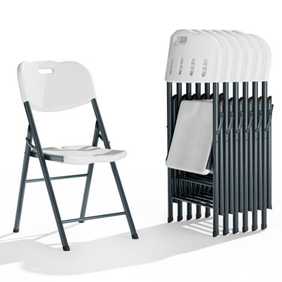 Chaises pliantes, capacité de 800 lb, chaises pliantes robustes en plastique empilables pour l'intérieur et l'extérieur (blanc, paquet de 6)