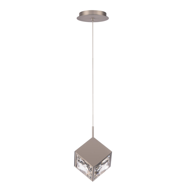 Luminaire suspendu carré à 1 lumière DEL Ice Cube, Nickel brossé