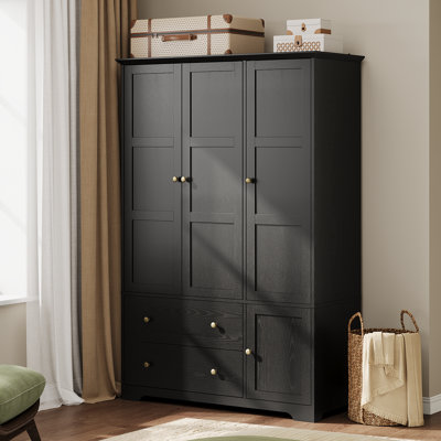 Armoire à 3 portes 71 po x 71 po H 71 po avec porte-pantalons, tiroirs et tablettes réglables American Country