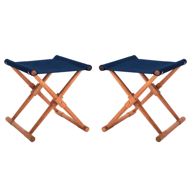 Charles Eucalyptus Outdoor Ottoman, Natural/Navy 
