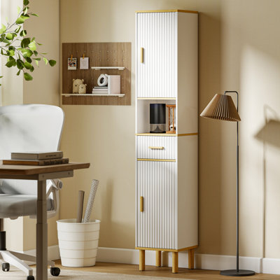 Armoire de salle de bain haute avec tiroir, blanc