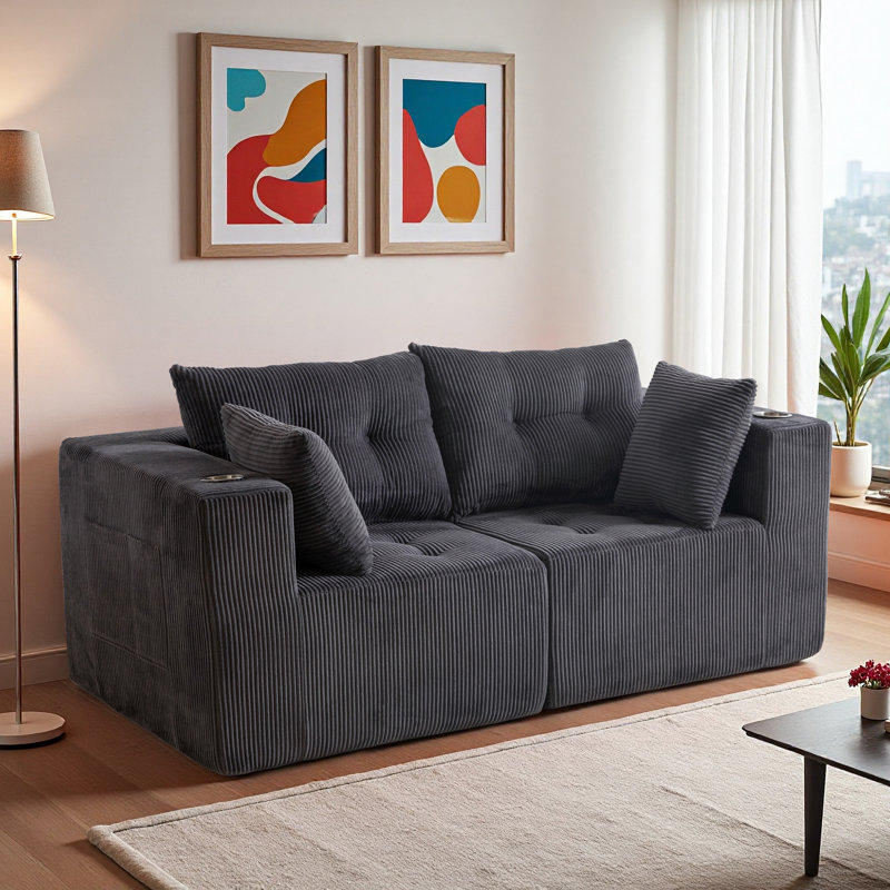 Fauteuil à billes Modern, Velours côtelé gris
