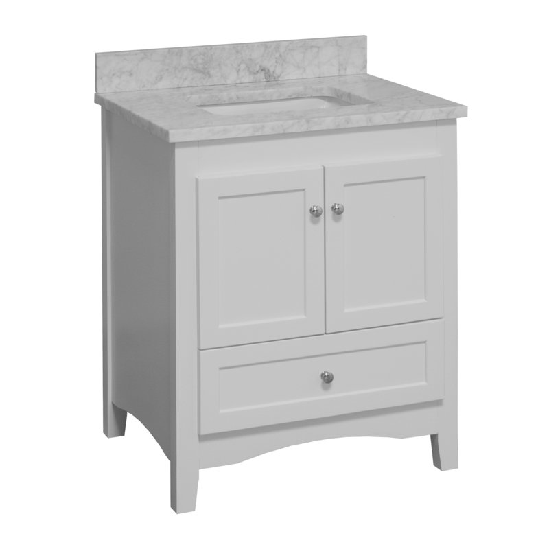 Ensemble de meuble-lavabo simple 30 po Edber, Marbre de Carrare, Blanc
