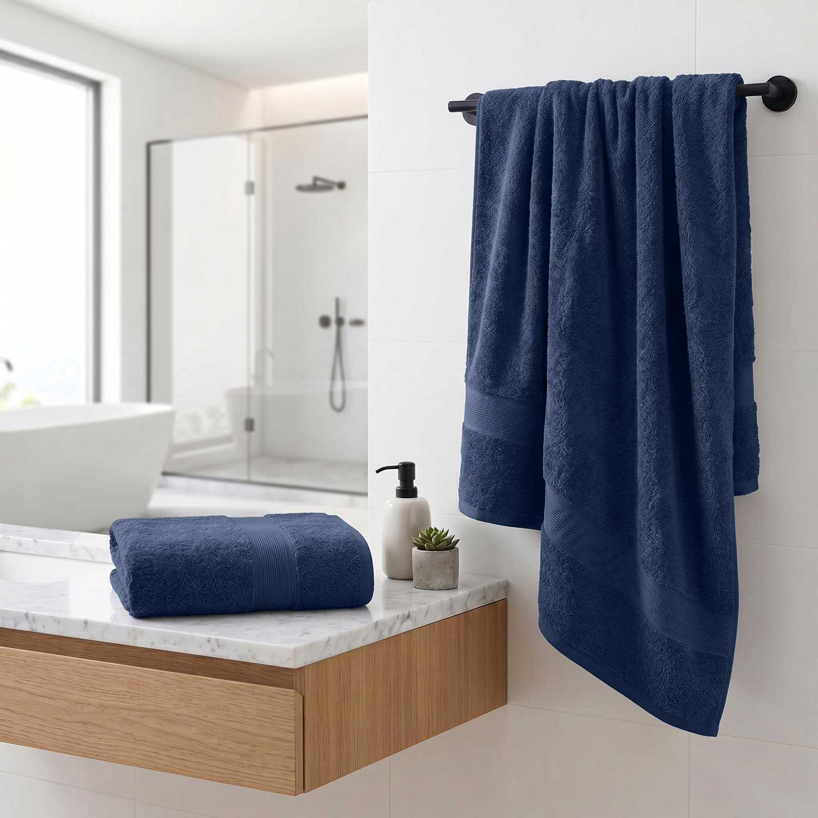 Organic Cotton Towel Set, Navy Blue, 2 Bath Towel Set