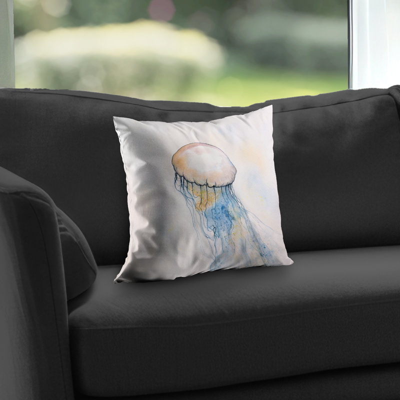 Watercolor Jellyfish Throw Pillow | Aquatic Home Decor – Poly Twill Throw Pillow with Insert, Double-Sided Print