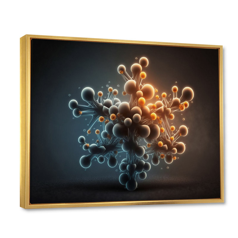 " Abstract 3D Atom ", Gold Floater Framed, 16" H x 32" W x 1" D