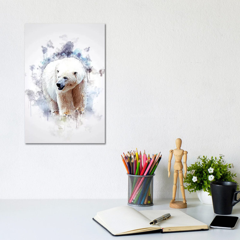 Peinture sur toile tendue, "Ours polaire" par Marcel, H 12 po x l 8 po x P 0,75 po