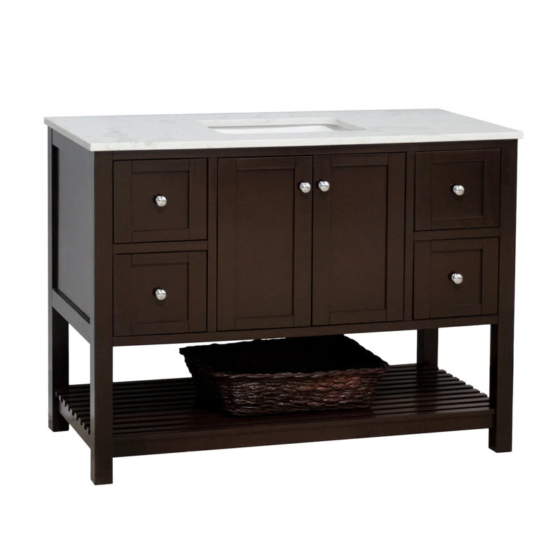 Ensemble de meuble-lavabo simple 48 po Binne, Marbre de Carrare, Chocolat