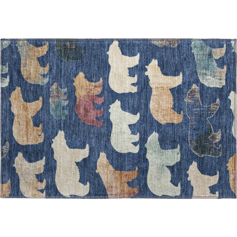 Premium Machine Washable Mayfield AMF2338 Lodge Rug, 1'8" x 2'6", Navy