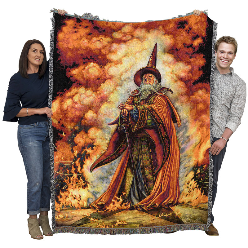 Pure Country Weavers Fire Wizard Blanket by Myles Pinkney - Gift Fantasy Tapestry Throw Woven from Cotton - Made in the USA (72x54)
