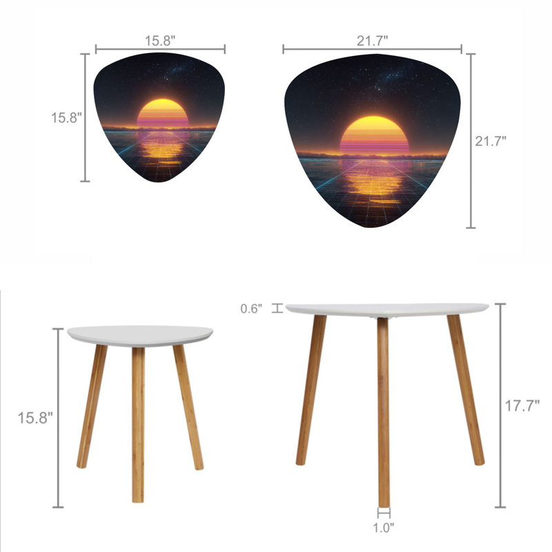Ensemble de 2 tables basses gigognes triangulaires rétro Sci Fi Sunrise Sunset