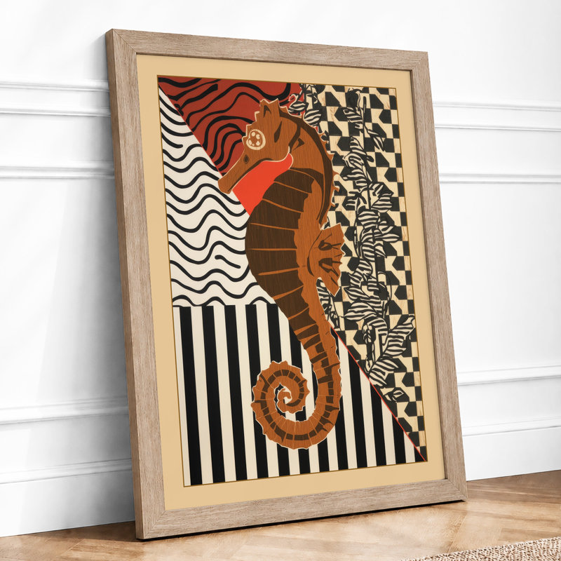 Patterned Seahorse Boho - Framed Print, A4 - 29.7 x 21.0 cm, Oak