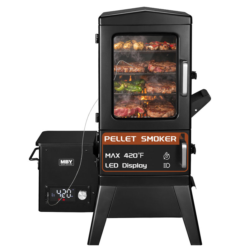 Vertical Electric Pellet Smoker with Cover & Meat Probe, 616 sq 4 Adjustable Racks, LED Temperature Control for Outdoor Cooking, Water & Wood Trays for Smoked Meat