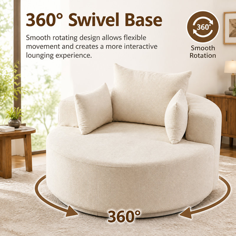 Canapé-lit rotatif à compression 55 po 55 po avec base pivotante à 360 ° et dossier moelleux, Beige