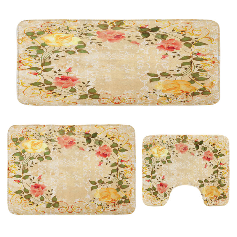  Ensemble de tapis pour salle de bain floral 3 pièces