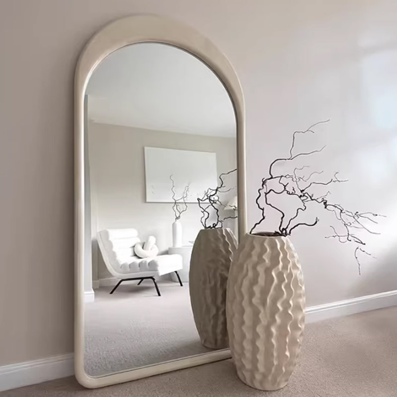 Miroirs demi-cercle en bois manufacturé, 74,8 po x 35,43 po, Blanc