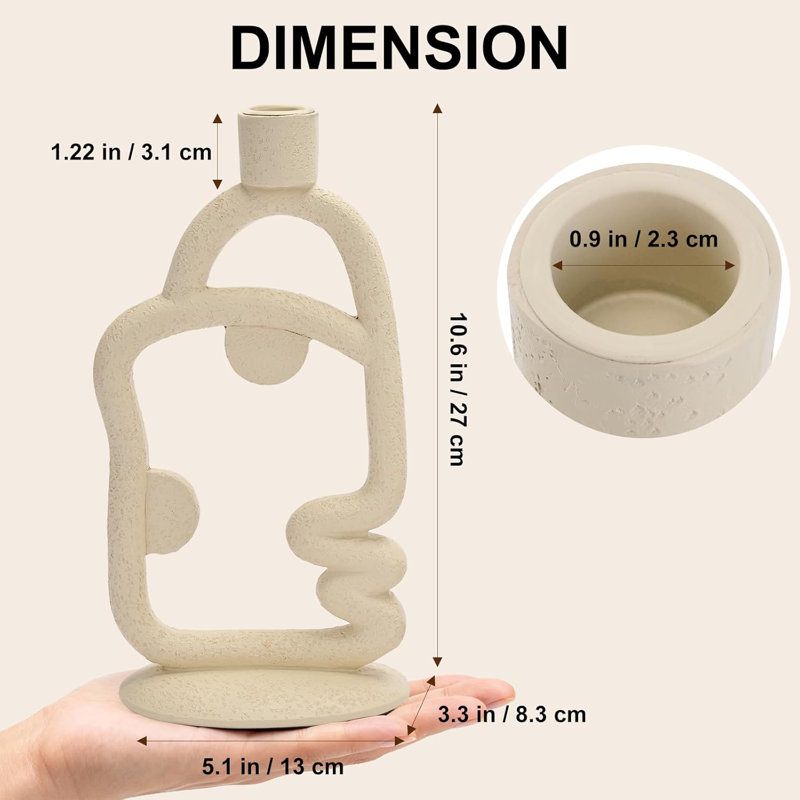 Abstract Face Taper Candle Holder Beige