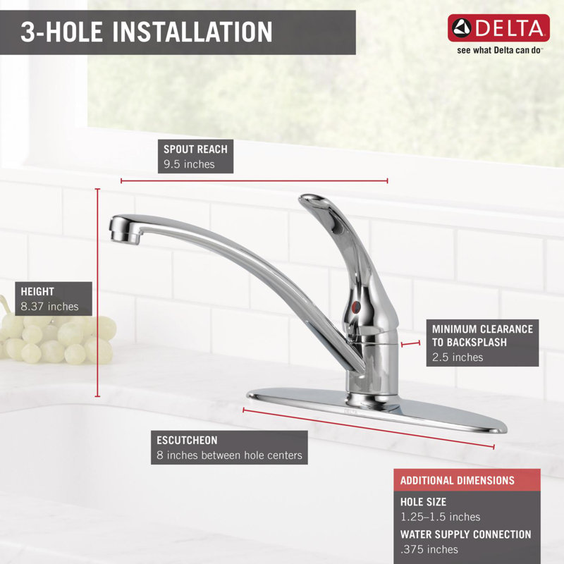 Foundations Single-Handle Kitchen Sink Faucet, 3-Hole Kitchen Faucet, Chrome