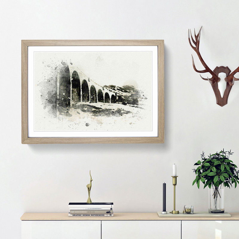 Glenfinnan Viaduct in Scotland - Framed Print, 48cm H x 65cm W x 2cm D, Oak Framed