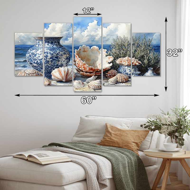 «Beach Pottery in Blue and White Tones V», ensemble de reproductions d'art mural