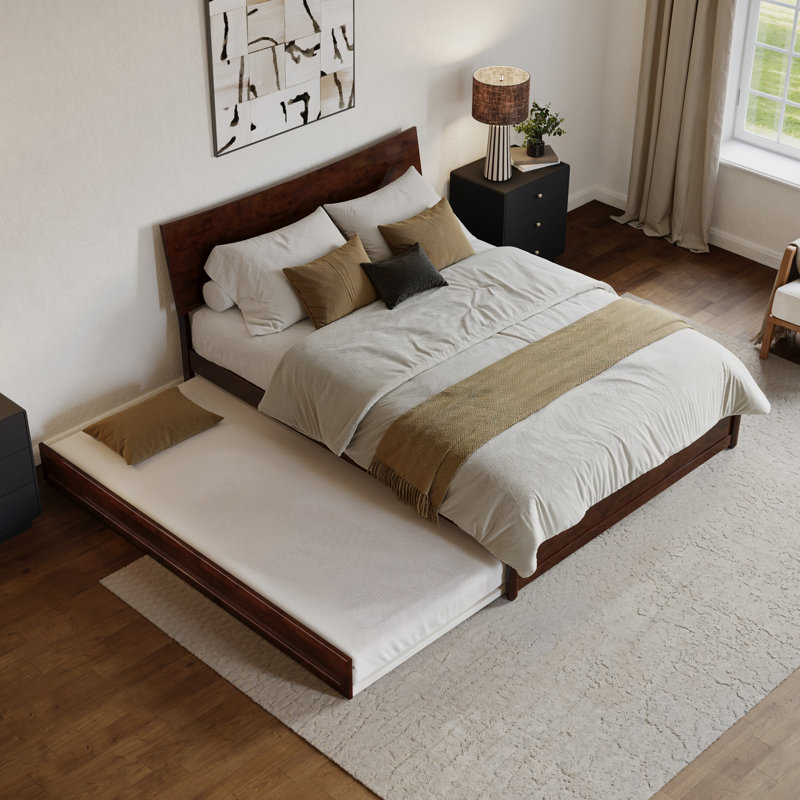 Harlowe Wood Platform Bed with Trundle, Walnut, Queen